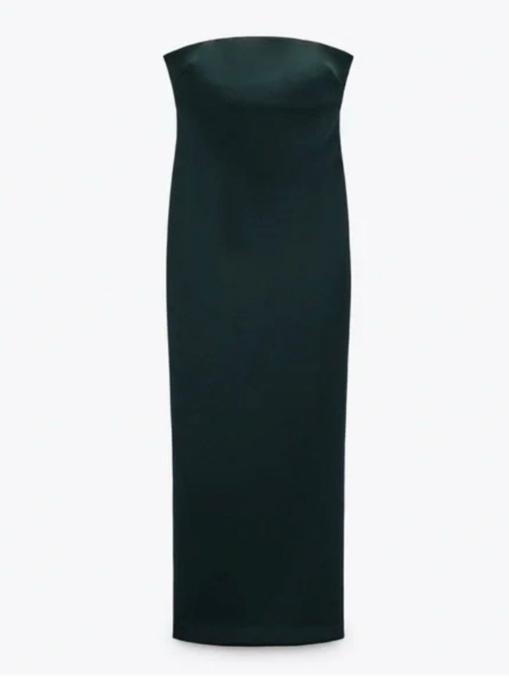 NWOT ZARA Strapless Dark Green Column Midi Dress W/Sleek Lines and Fitted - Picture 2 of 7